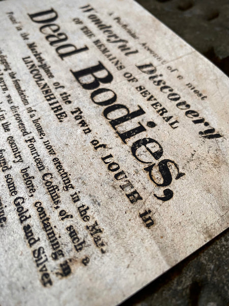 Rare 1823 Broadside – Discovery of Human Remains in Louth Marketplace - Source Vintage