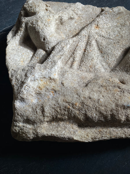 Late Medieval Architectural Ecclesiastical Carved Stone Fragment Depicting Cherub/Angel Standing Over Fallen Figure, Possibly Lucifer - Source Vintage