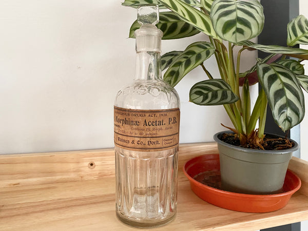 **RESERVED** Antique Glass York Chemist Poison Bottle (Morphine) c.1920s - Source Vintage