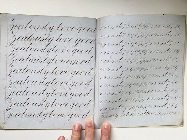 Collection Of Antique Penmanship Calligraphy Practice By Charles Salter Dated 1853