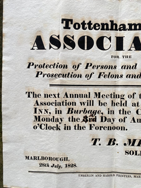 Antique 19th Century ‘Protection Associations’ Meeting Notice Poster 1828