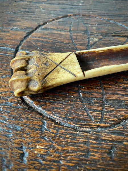 Antique 18th Century Initialled Folk Art Bone Apple Corer With Protective Markings