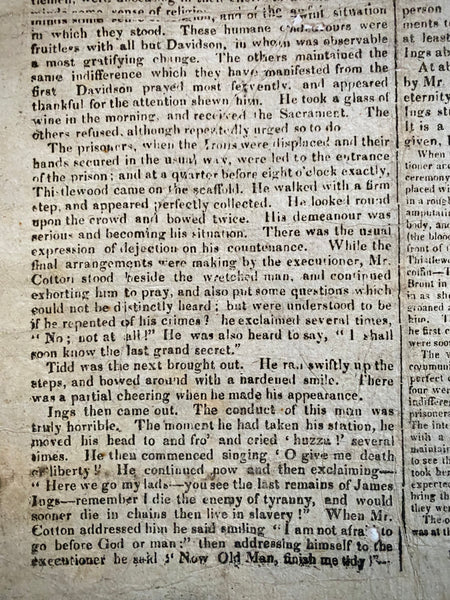 Rare Antique 19th Century Execution Broadside For The Execution Of Arthur Thistlewood and the Cato Street conspirators 1820
