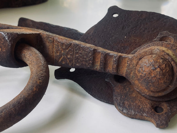 Rare Antique 18th Century Lever Arm Door Handle Latch With Collection Of Apotropaic Or ‘Witches Marks’