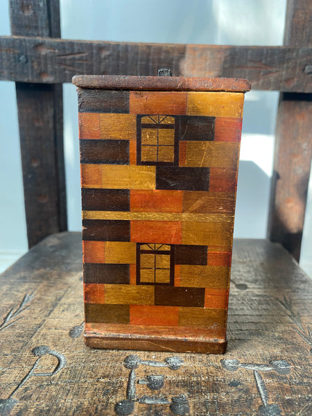 Antique Early 20th Century American Folk Art Treen Money Box In The Form Of A Fire Station With Mechanical Door