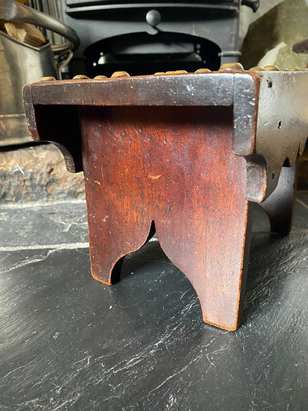 Unusual Antique 19th Century Solid Mahogany Stool With Brass Studs With Initials ‘R.V’ Possible Love Token