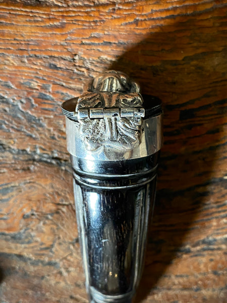 Rare Antique 19th Century Carved Horn & Sterling Silver Snuff Mull With Mysterious Allegorical Silver Head - Source Vintage