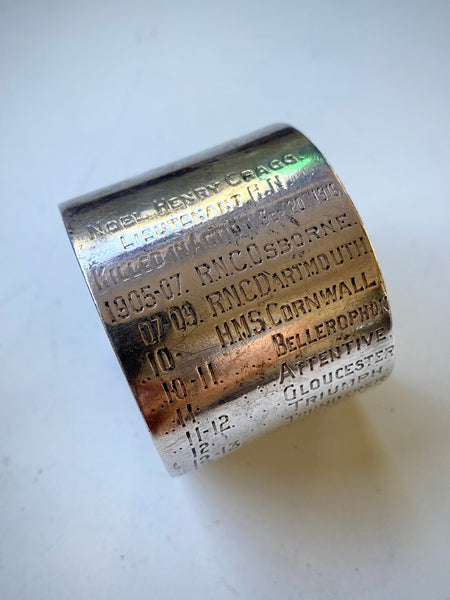 Rare World War 1 Sterling Silver Commemorative Napkin Ring For Lieutenant Noel Henry Cragg With All Postings Mentioned In Despatches