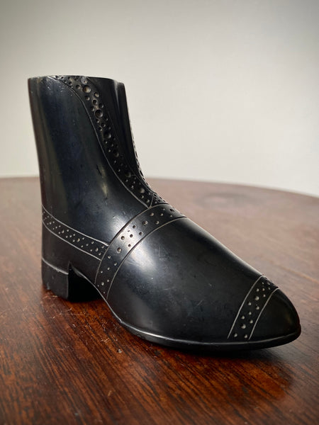 Charming Antique 19th Century Folk Art Carved Cannel Coal Boot Ornament