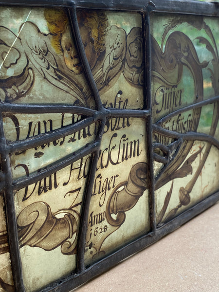Rare Antique Early 17th Century Stained Glass Panel Named & Dated 1628