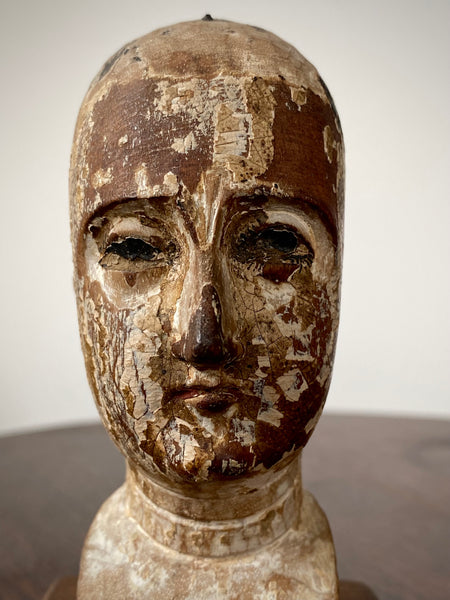 Antique 18th Century Santos Head On Later Stand