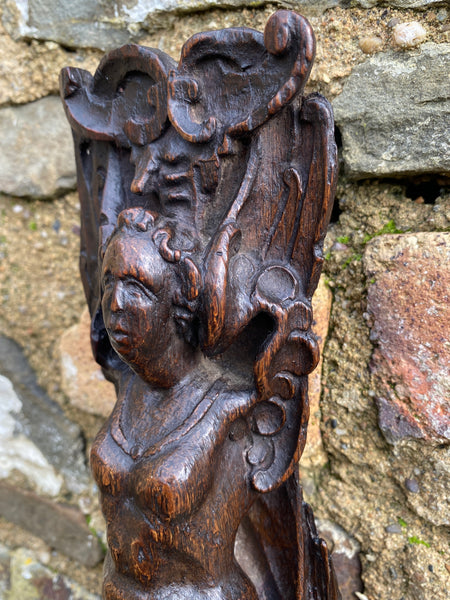 Stunning 17th-18th Century Carved Oak Figural Caryatid