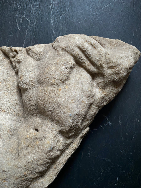 Late Medieval Architectural Ecclesiastical Carved Stone Fragment Depicting Cherub/Angel Standing Over Fallen Figure, Possibly Lucifer - Source Vintage