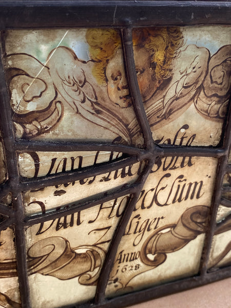Rare Antique Early 17th Century Stained Glass Panel Named & Dated 1628