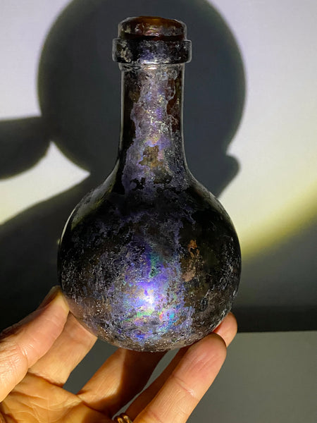 Rare Antique Iridescent Small Glass Onion Bottle