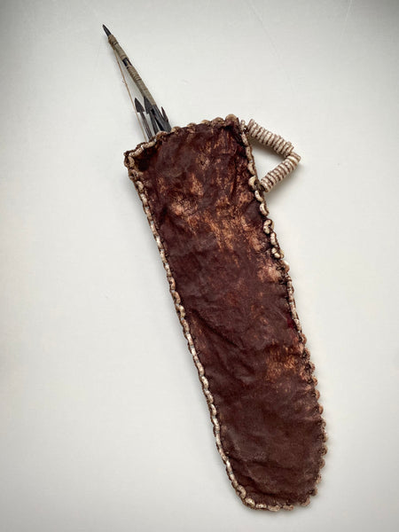 Unusual Antique Early 20th Century Miniature Handmade Bow & Arrow Set In Quiver