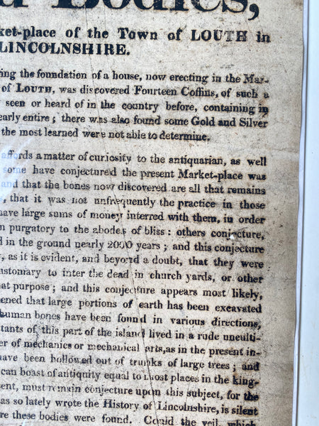 Rare 1823 Broadside – Discovery of Human Remains in Louth Marketplace