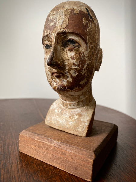 Antique 18th Century Santos Head On Later Stand