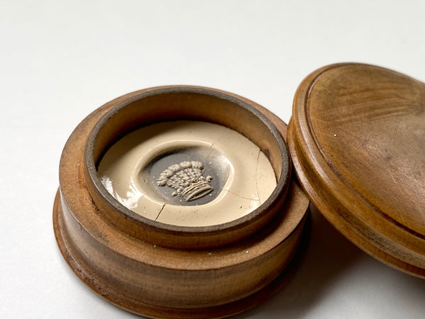 Antique 19th Century Treen Box With Wafer Seal Impression Inside