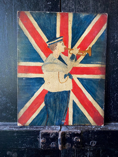 Antique Early 20th Century Naive Folk Art Oil On Board Painting Signed & Dated 1906