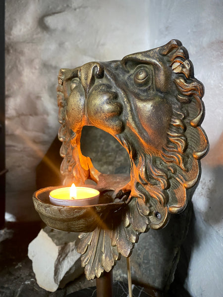 Antique 19th Century Billiard Table Pocket Lion Mounted Magnificently On A Marble Base - Source Vintage