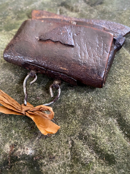 Antique 18th Century Leather Flint Striker Fire Steel Pouch With Bat Decoration