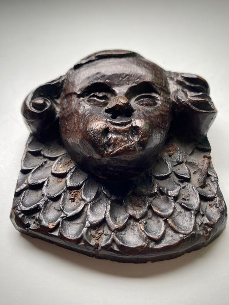 Antique Late 17th Century Carved Oak Cherub Panel