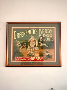 Framed Antique Victorian Greensmith’s Derby Dog Biscuits Advertising Card