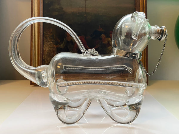 Rare Antique Novelty Glass & Silver Decanter In The Form Of A Dog Birmingham 1904 A/F