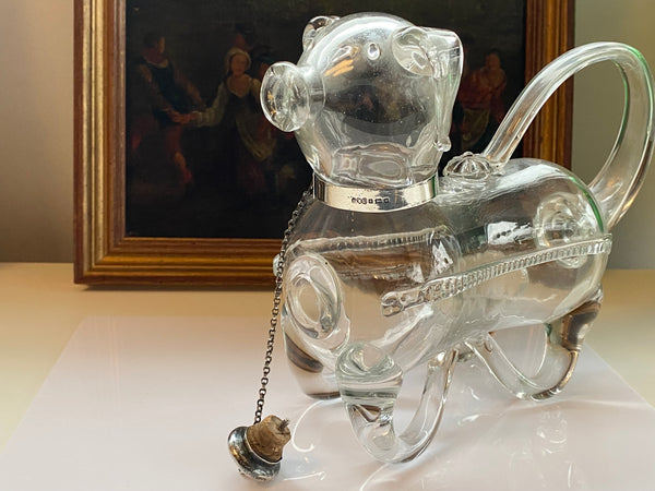 Rare Antique Novelty Glass & Silver Decanter In The Form Of A Dog Birmingham 1904 A/F