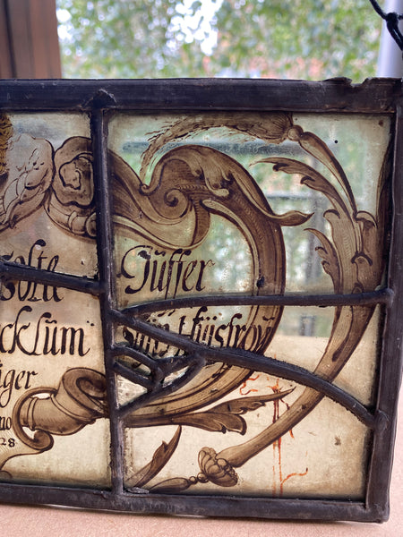 Rare Antique Early 17th Century Stained Glass Panel Named & Dated 1628