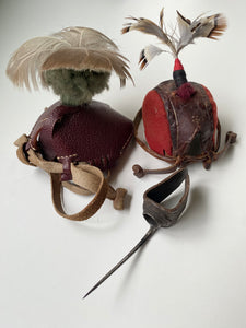 Curious Collection Of Late 19th - Early 20th Century Falconry Hoods & Cock Fighting Spur