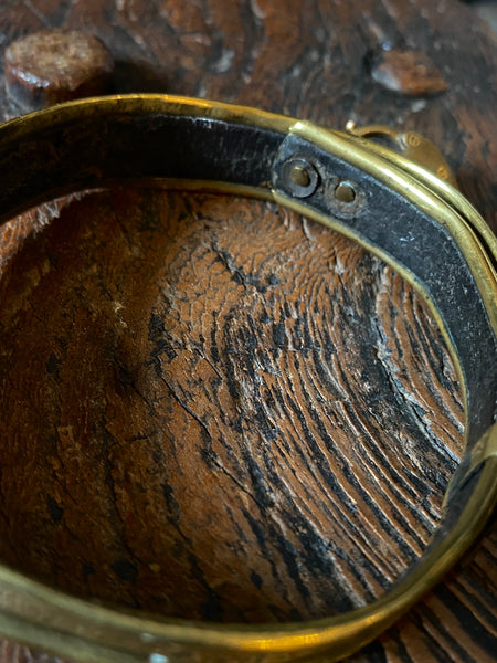 Antique 19th Century Brass & Leather Monkey Collar With Padlock - Source Vintage