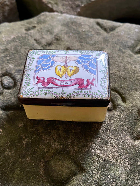Antique 18th Century Bilston Enamel Patch Box Love Token