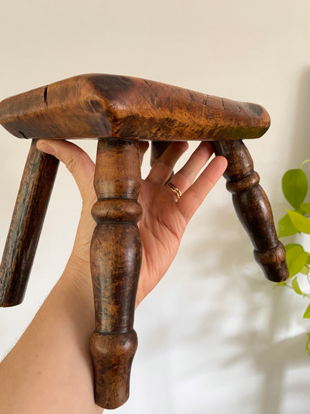 Charming Antique Treen Stool With Lovely Patina c.1800