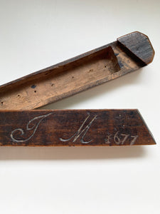 Rare Antique 17th Century Treen Quill Pen Case Initialled & Dated 1677