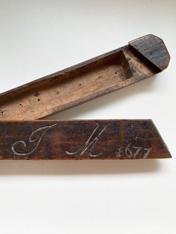 Rare Antique 17th Century Treen Quill Pen Case Initialled & Dated 1677