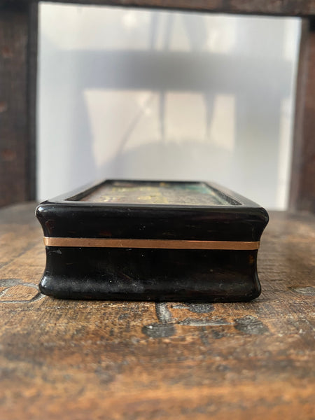 Antique 19th Century Snuff Box With Naive Period Painting Of The ‘Horse & Groom’ Pub, Lea Bridge, Engraved Inside & Dated 1816