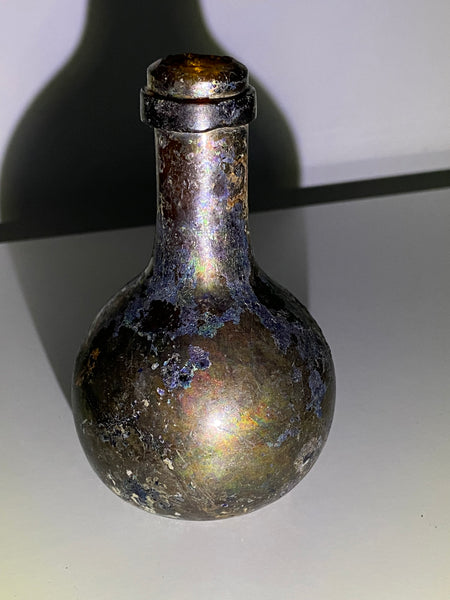 Rare Antique Iridescent Small Glass Onion Bottle