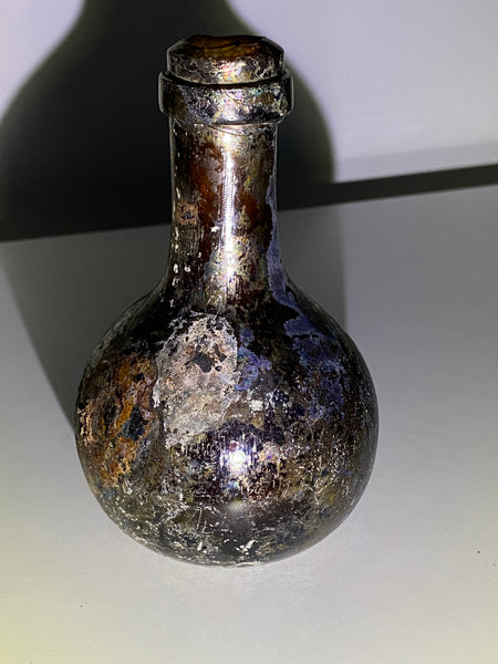 Rare Antique Iridescent Small Glass Onion Bottle