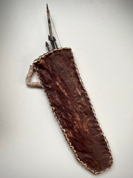 Unusual Antique Early 20th Century Miniature Handmade Bow & Arrow Set In Quiver