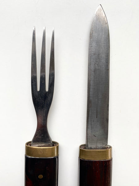 Antique 19th Century Campaign Cutlery Set With Rosewood Handles