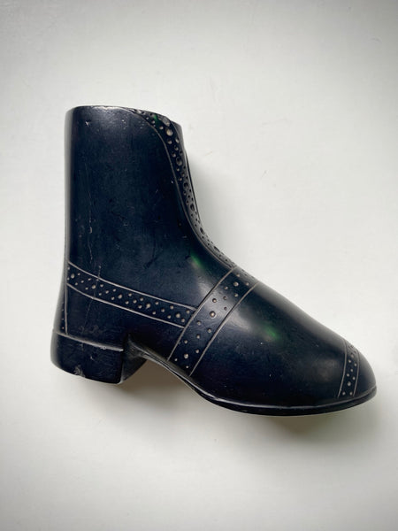 Charming Antique 19th Century Folk Art Carved Cannel Coal Boot Ornament