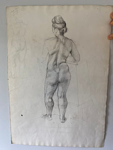 Vintage Double Sided Pen & Pencil Life Drawings Portraits Of A Nude Lady