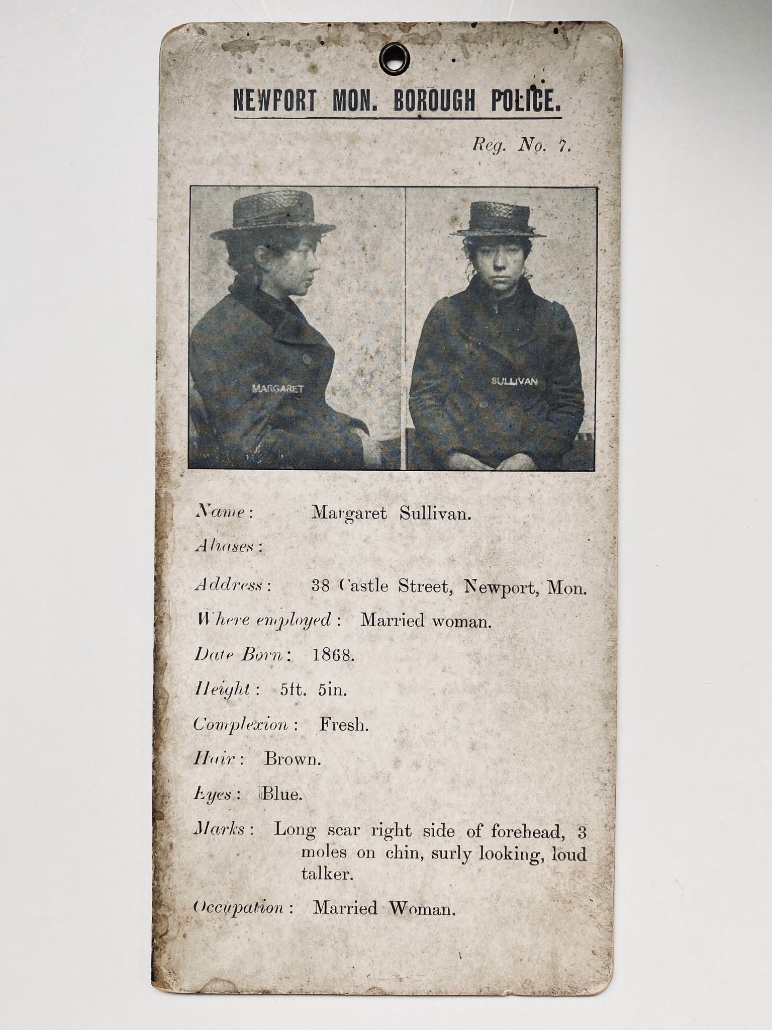 Rare Habitual Drunkard Card Issued By Newport Borough Police 1903