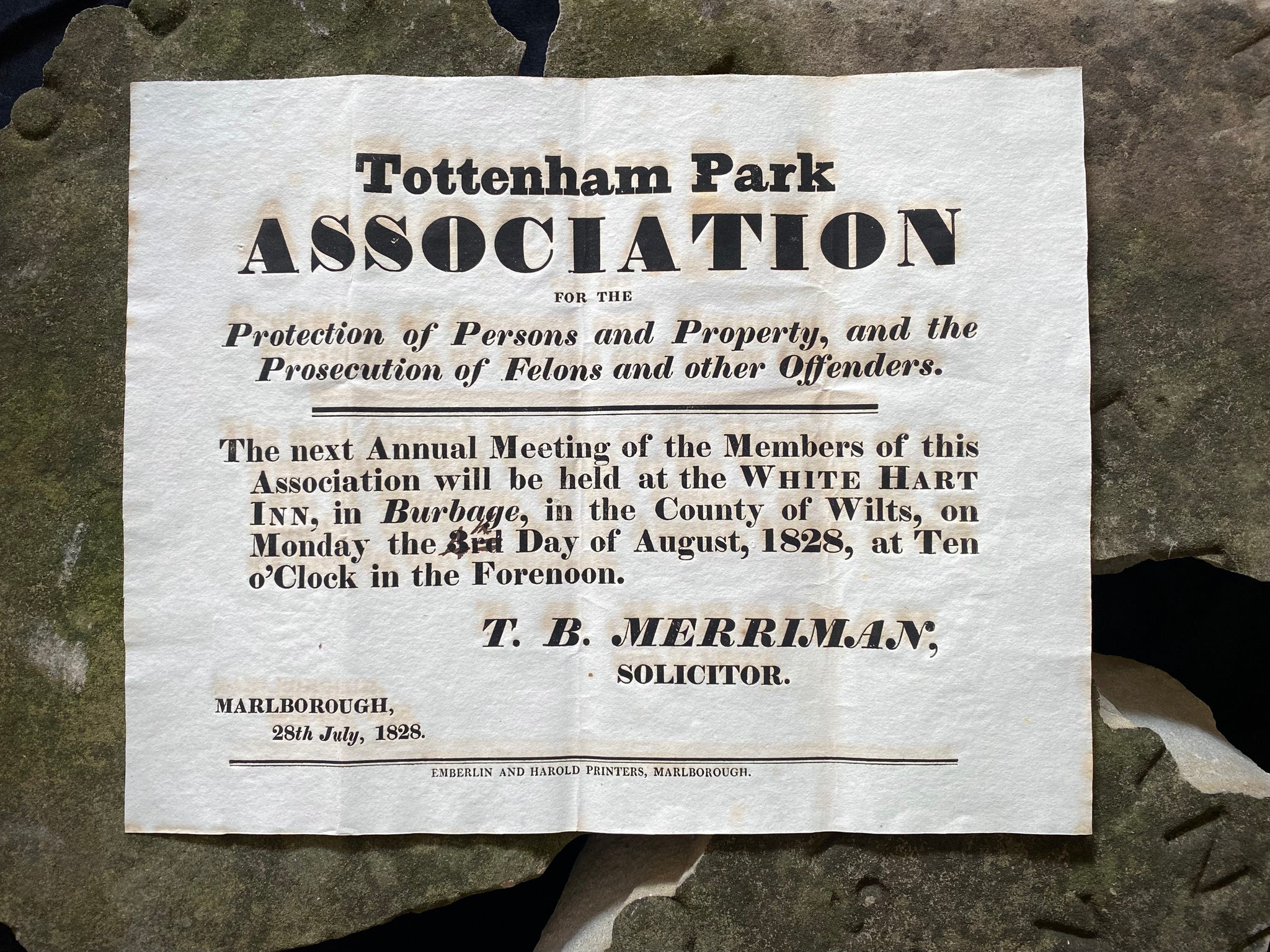 Antique 19th Century ‘Protection Associations’ Meeting Notice Poster 1828