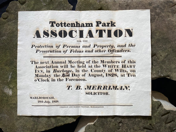 Antique 19th Century ‘Protection Associations’ Meeting Notice Poster 1828