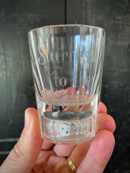 Antique 19th Century Gaming Gambling Glass Engraved With ‘Success To The Renown’ & An Image Of A Schooner Ship