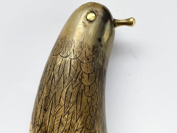 Antique 19th Century Carved Horn Game Keeper’s Snuff Mull With Swivel Dispenser Folk Art Bird Design