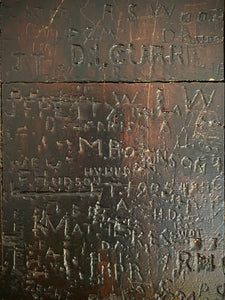 Rare Late 19th-Early 20th Century Heavily Graffitied Section Of A Leeds Grammar School Desk Founded 1552